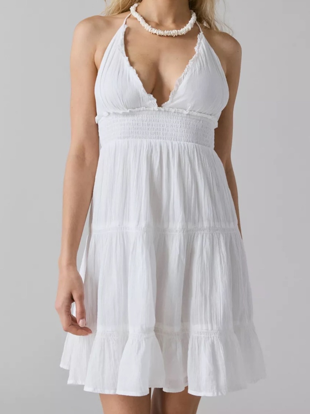 Urban Outfitters Kimchi Blue Phoebe Midi Dress - White Tiered Cotton Dress